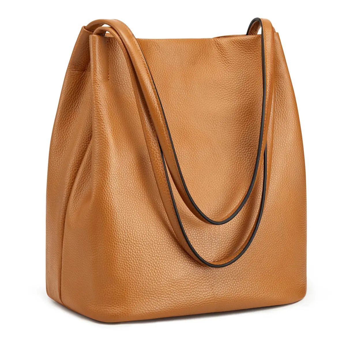 Kattee Genuine Leather Tote Handbag for Women (Brown) | Soft Pebbled Cowhide with Magnetic Snap Closure - main product image