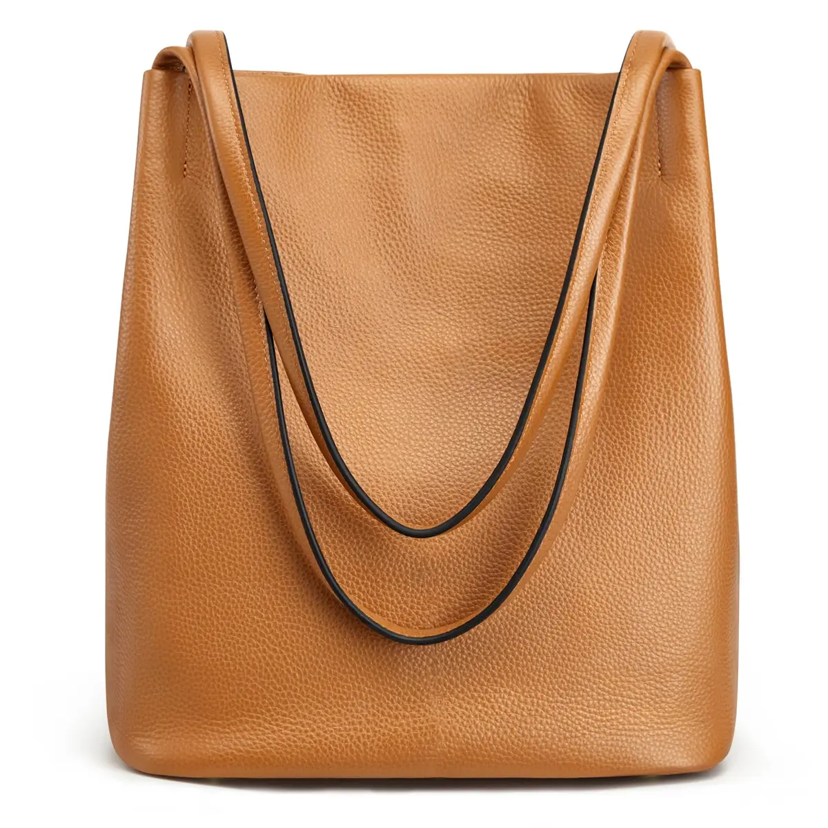 Kattee Genuine Leather Tote Handbag for Women (Brown) | Soft Pebbled Cowhide with Magnetic Snap Closure - view 7