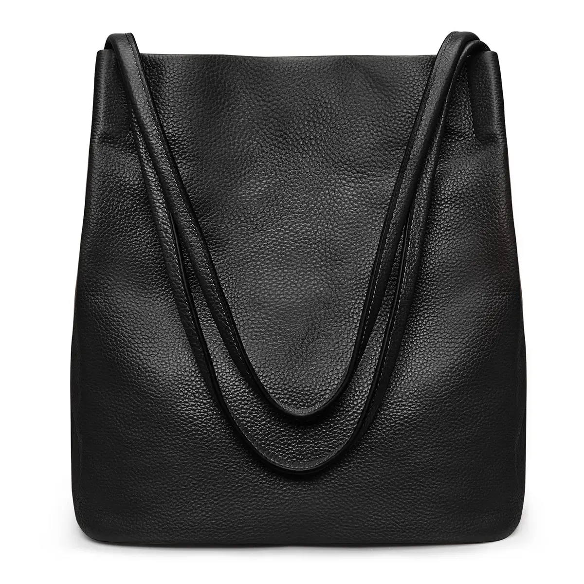 Kattee Genuine Leather Tote Handbag for Women Medium Black | Top Grain Pebbled Cowhide Leather with Gold Hardware - view 7