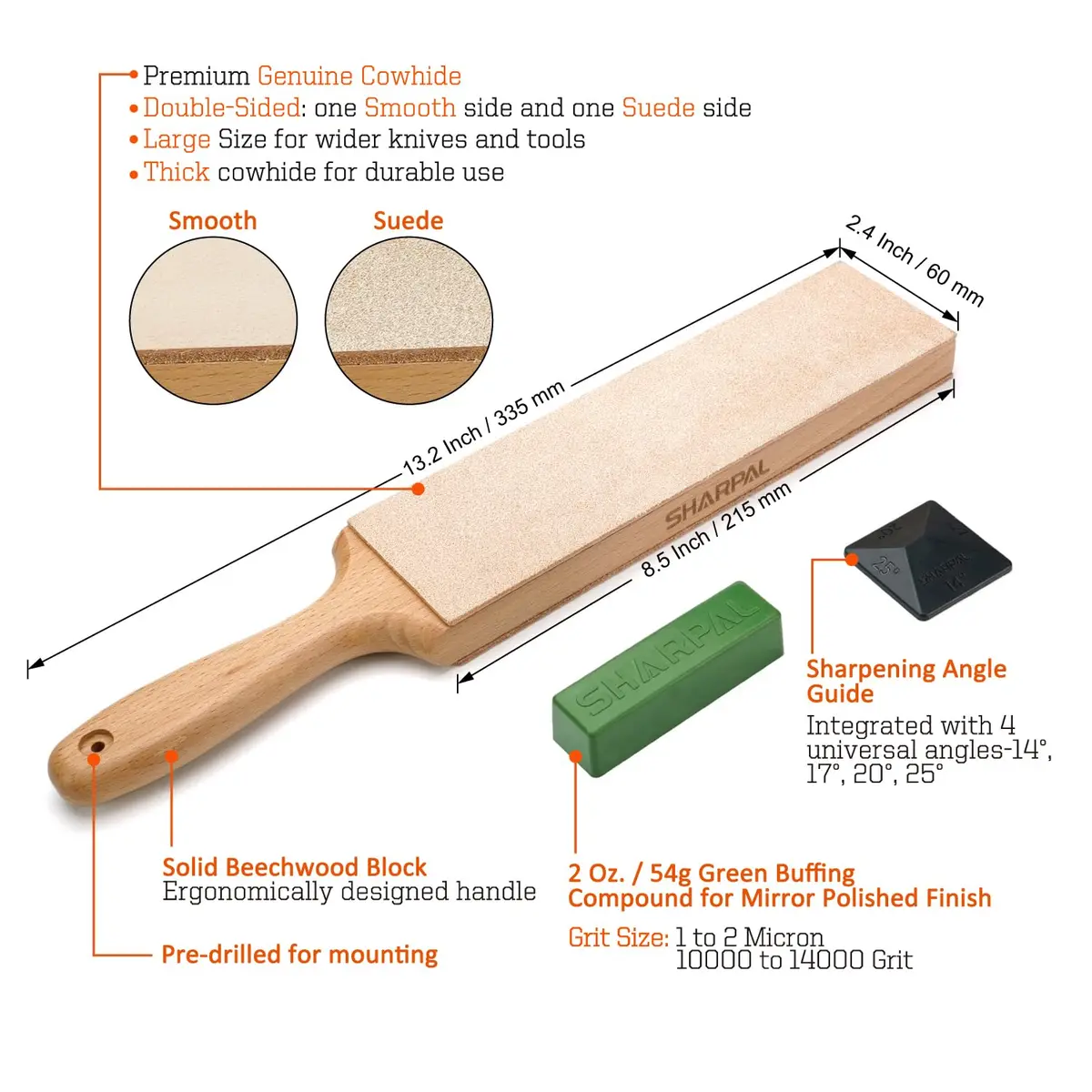 SHARPAL 205H Double-Sided Leather Strop Kit 33.5cm (13.2") | Genuine Cowhide for Razor-Sharp Edges - view 2
