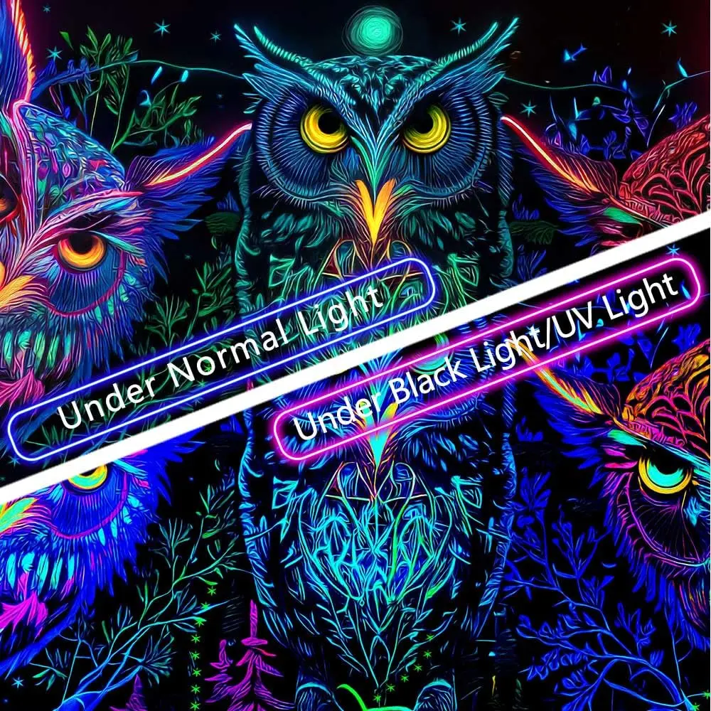 JAWO Blacklight Tapestry UV Reactive Owl Forest Art Poster 71x60 Inch | Glows Under Blacklight - view 6