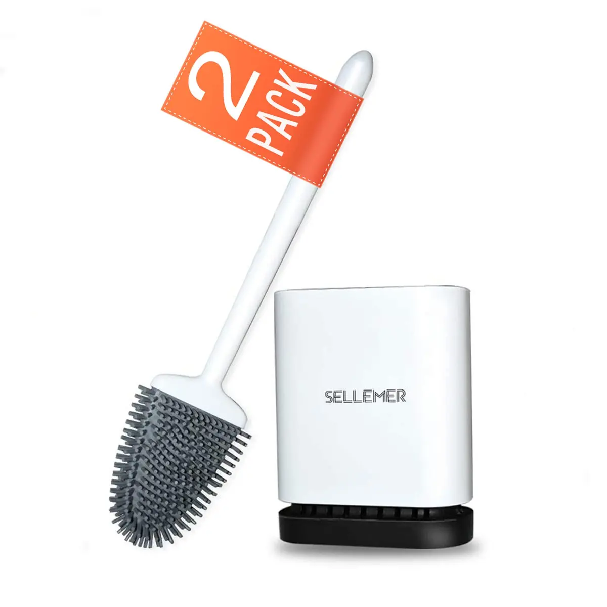 Sellemer Silicone Toilet Brush with Ventilation Holder, 2 Pack Pearl White | Cleans Under Rim, Dries Faster - main product image