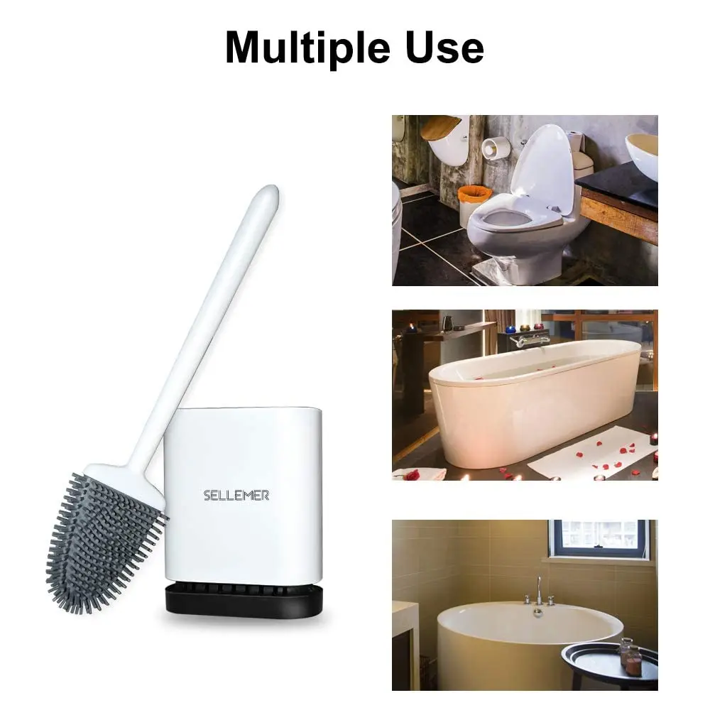 Sellemer Silicone Toilet Brush with Ventilation Holder, 2 Pack Pearl White | Cleans Under Rim, Dries Faster - view 7