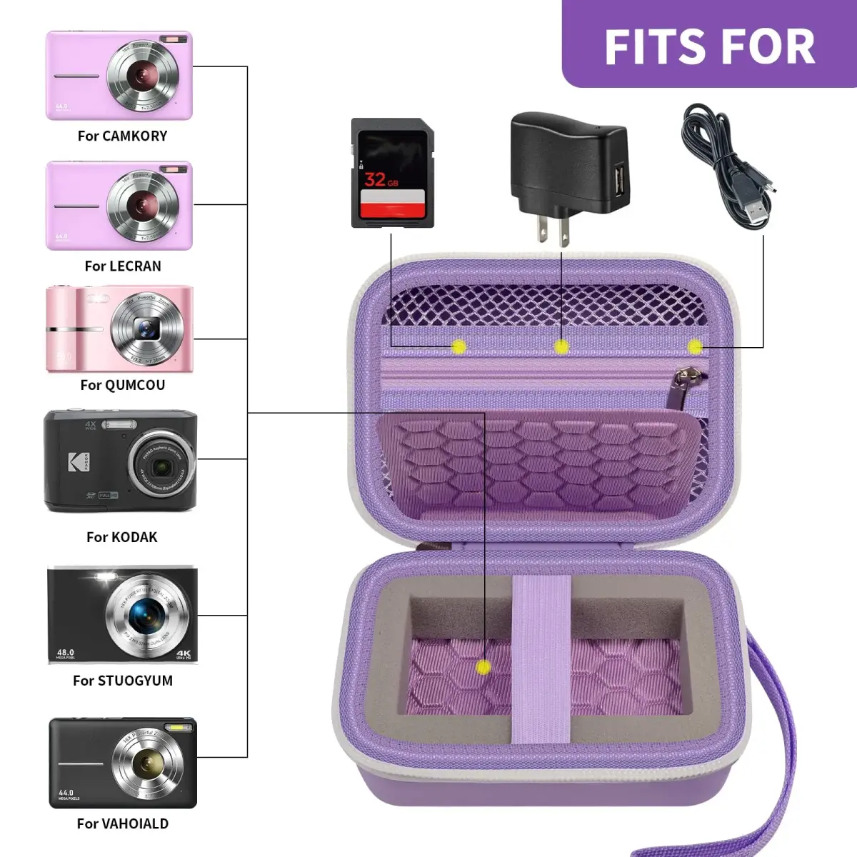 Comecase Purple Digital Camera Case for Kodak PIXPRO FZ45 FZ55 | Fits Cameras up to 11.5cm x 7.8cm x 5.8cm - view 2