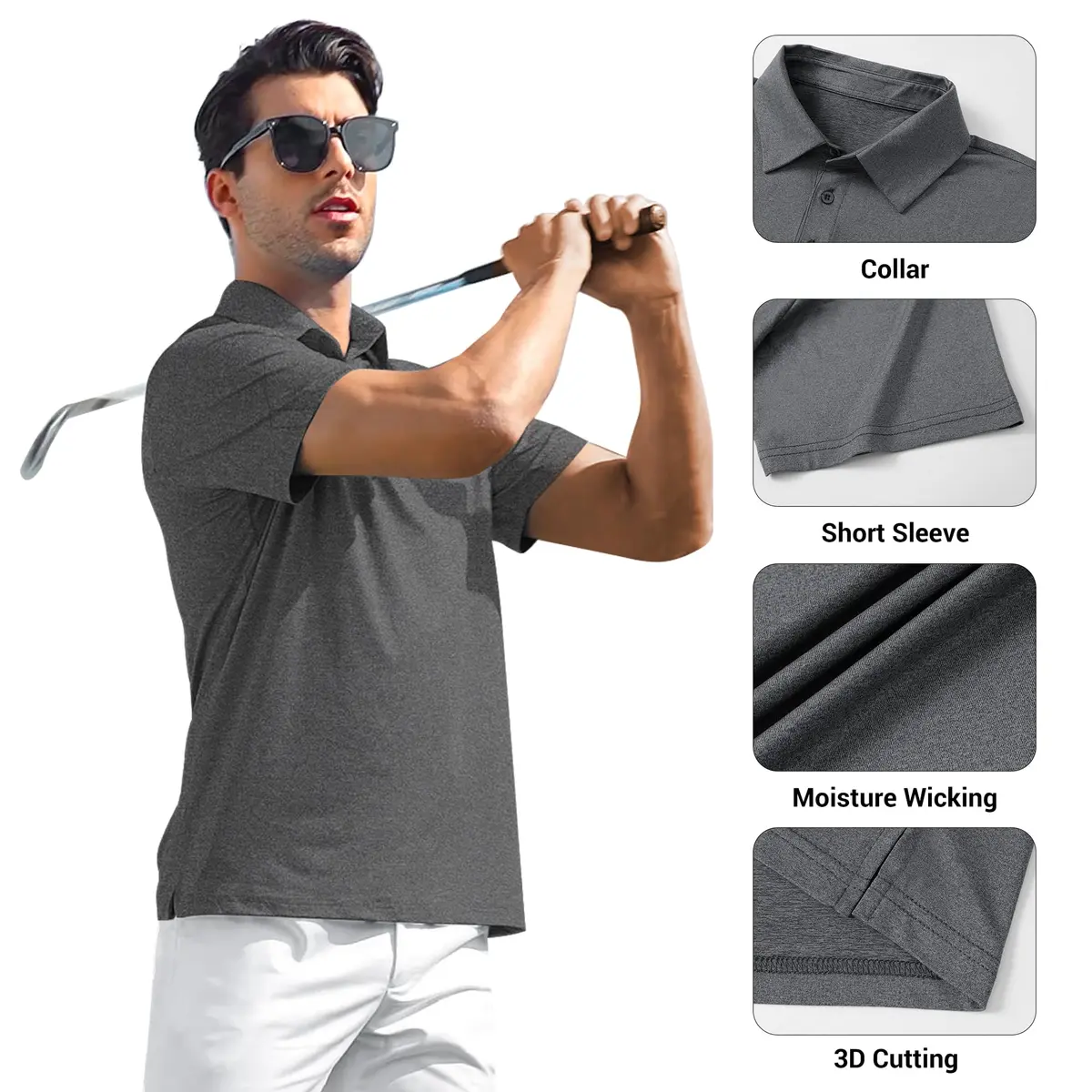MLYENX Men's Polo Shirts Short Sleeve Quick Dry Moisture Wicking Casual Golf T Shirts - view 5