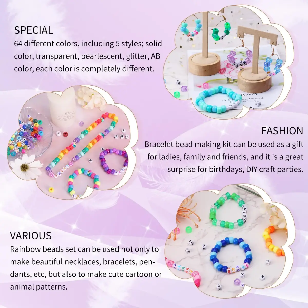 QUEFE 64 Colors 2350pcs Pony Beads Bracelet Making Kit | Rainbow Kandi Friendship Bracelet Kit - view 5