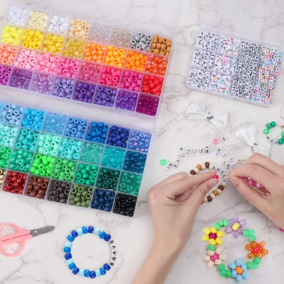 QUEFE 64 Colors 2350pcs Pony Beads Bracelet Making Kit | Rainbow Kandi Friendship Bracelet Kit - view 7