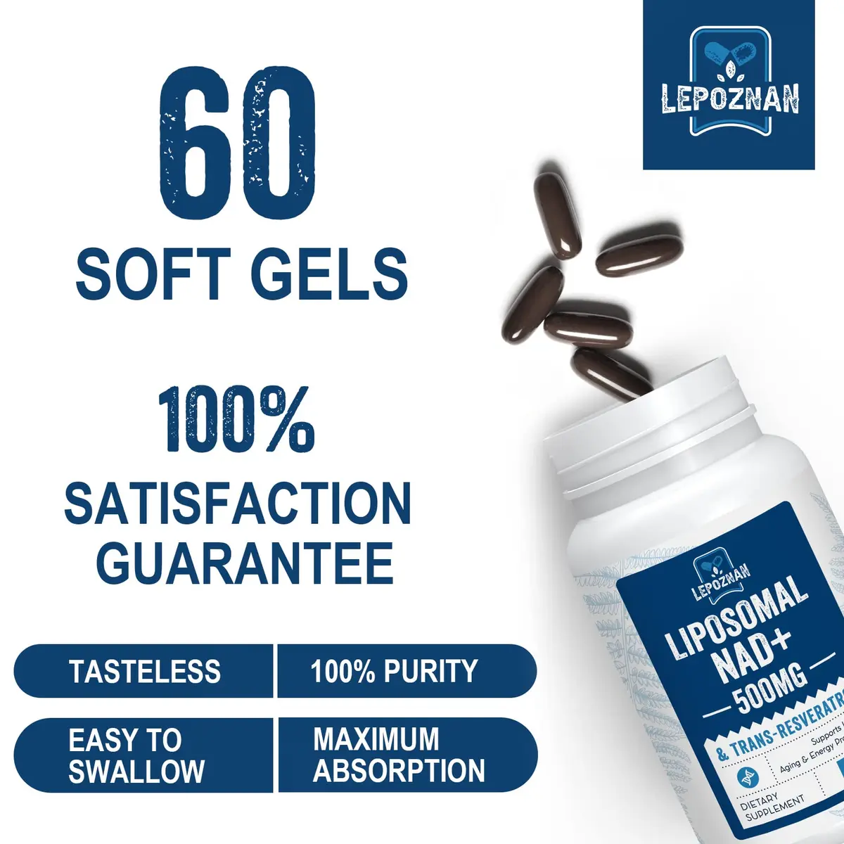 Lepoznan Liposomal NAD+ 500 mg + Trans-Resveratrol 300 mg | Superior Absorption for Healthy Aging - view 8