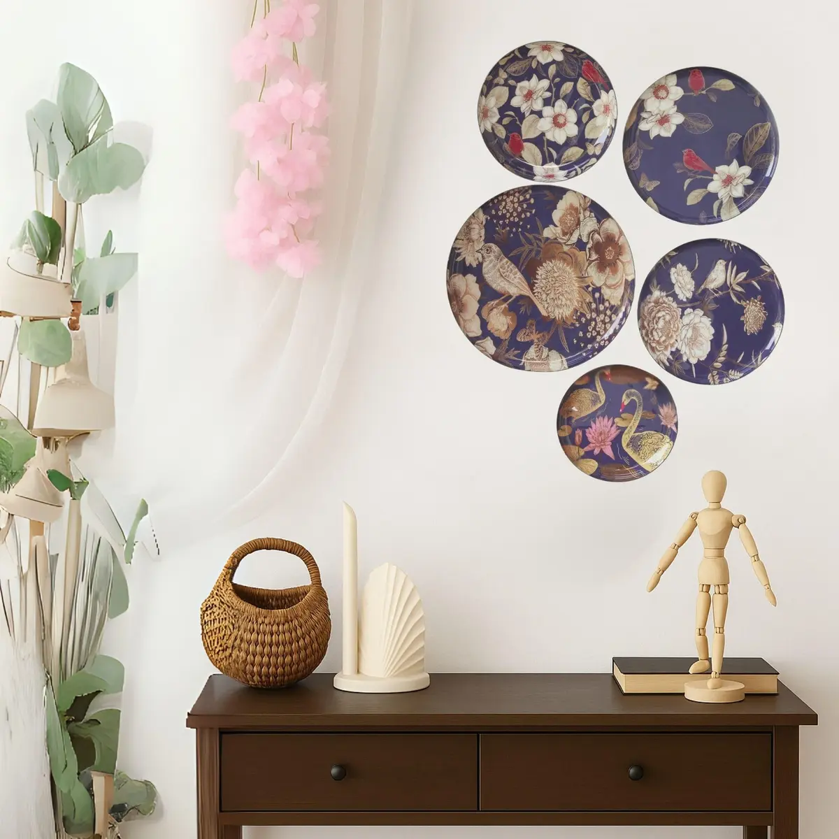 RITUALISTIC Oriental Blooms Metal Wall Plates | Floral Wall Decor for Living Room, Bedroom & Hall | Set of 5 Assorted Sizes - main product image