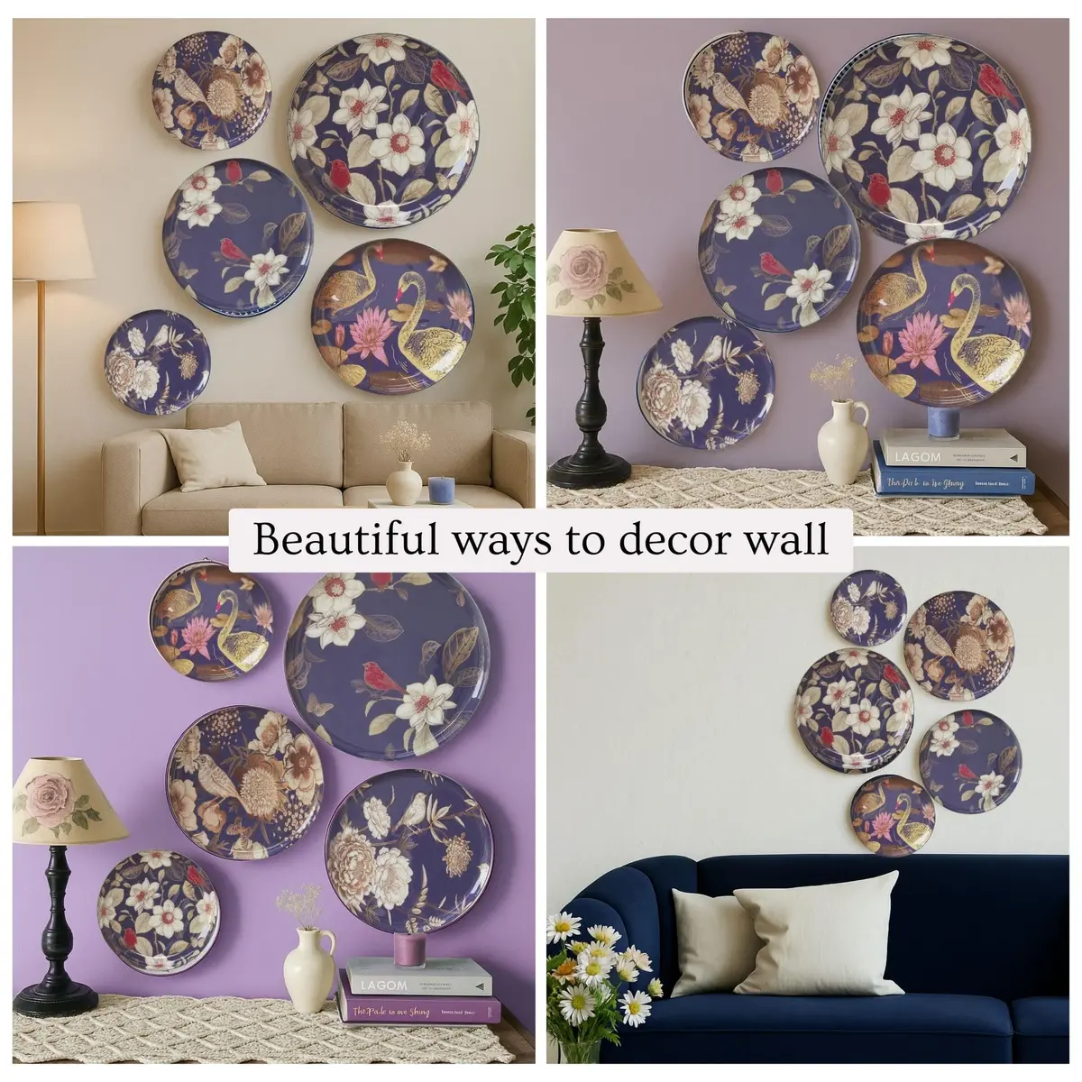RITUALISTIC Oriental Blooms Metal Wall Plates | Floral Wall Decor for Living Room, Bedroom & Hall | Set of 5 Assorted Sizes - view 5