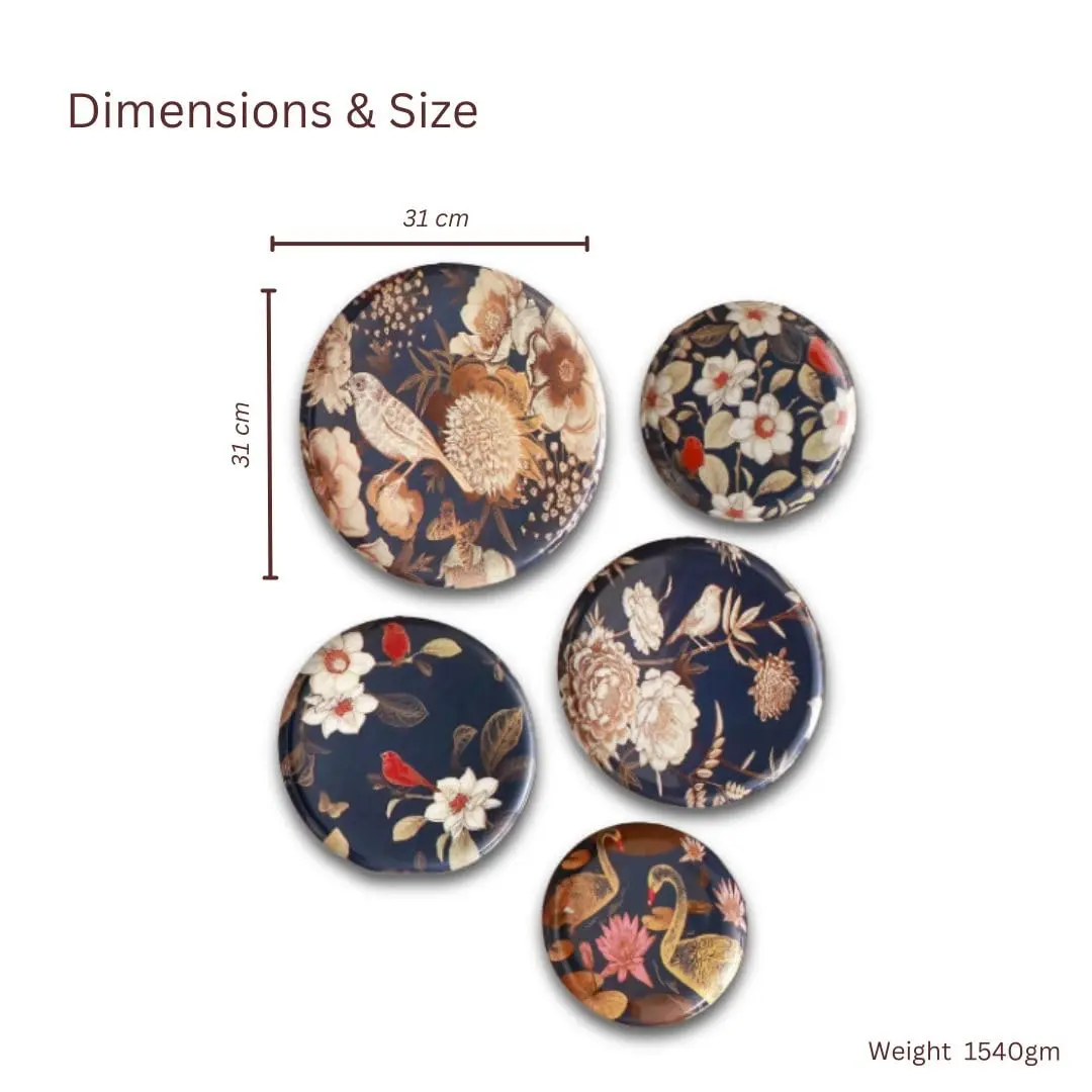 RITUALISTIC Oriental Blooms Metal Wall Plates | Floral Wall Decor for Living Room, Bedroom & Hall | Set of 5 Assorted Sizes - view 3