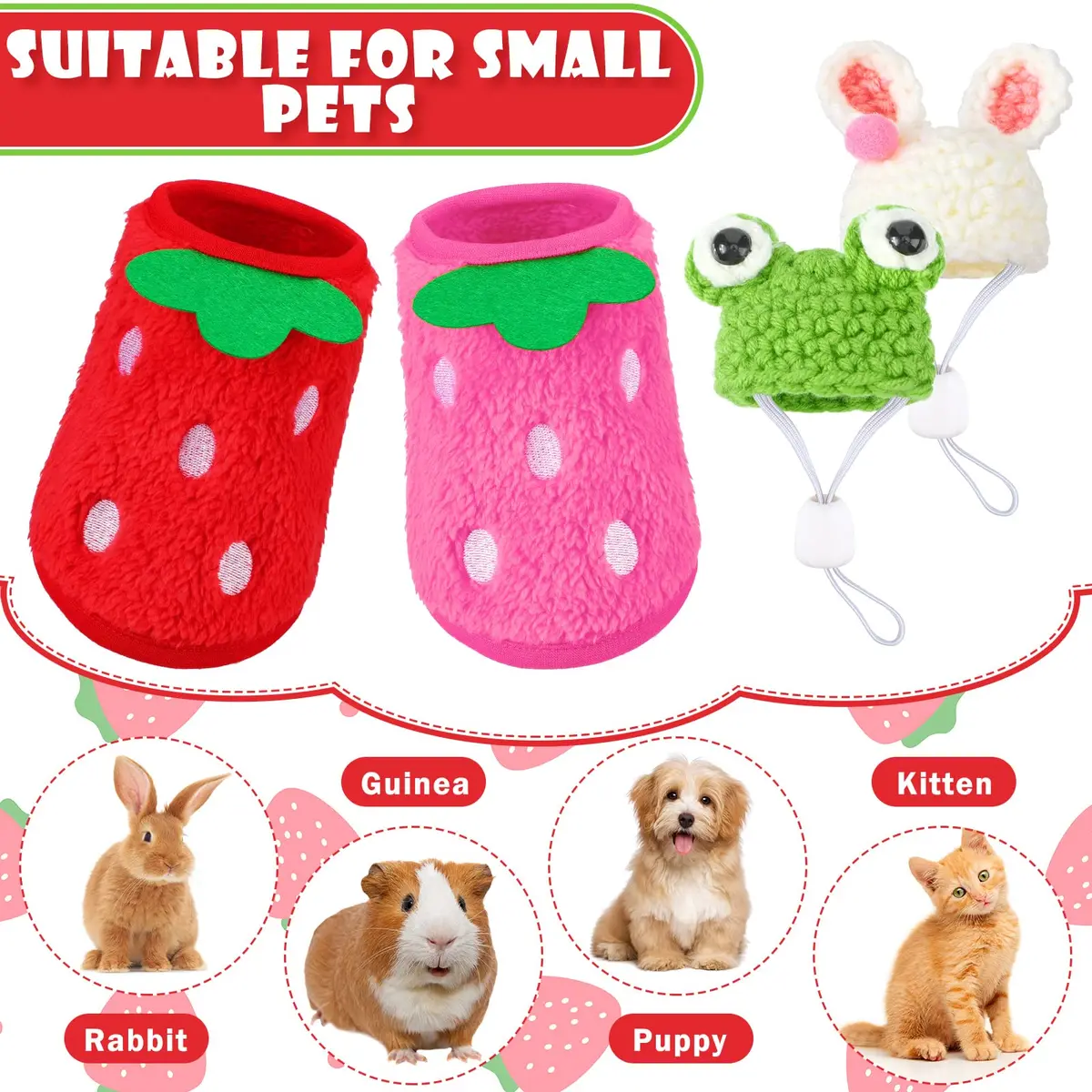 Mixweer Guinea Pig Accessories 2 Mini Hats & 2 Clothes | Adjustable Strap, Cozy & Cute (70-120 chars) - view 5