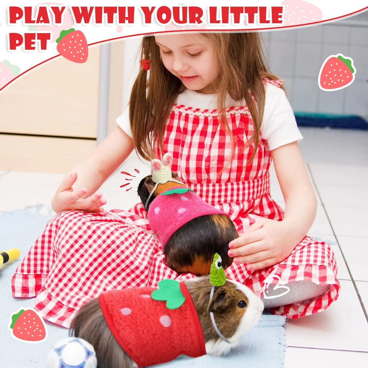 Mixweer Guinea Pig Accessories 2 Mini Hats & 2 Clothes | Adjustable Strap, Cozy & Cute (70-120 chars) - view 6