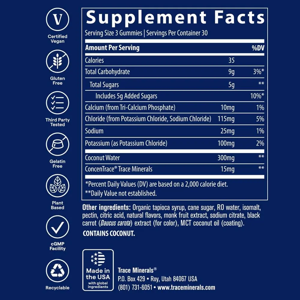 Trace Minerals Electrolyte Stamina Gummies, Watermelon, 90 Count | Boost Energy & Hydration - view 3