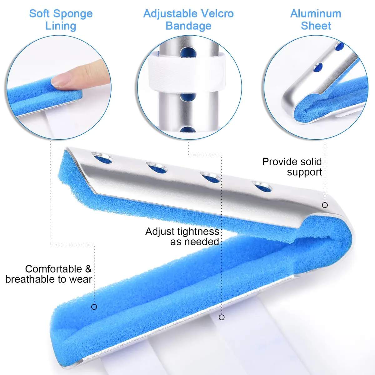 Sopito Finger Splint 3-Size Set for Middle, Pinky & Thumb | Lightweight Orthopedic Support - view 5