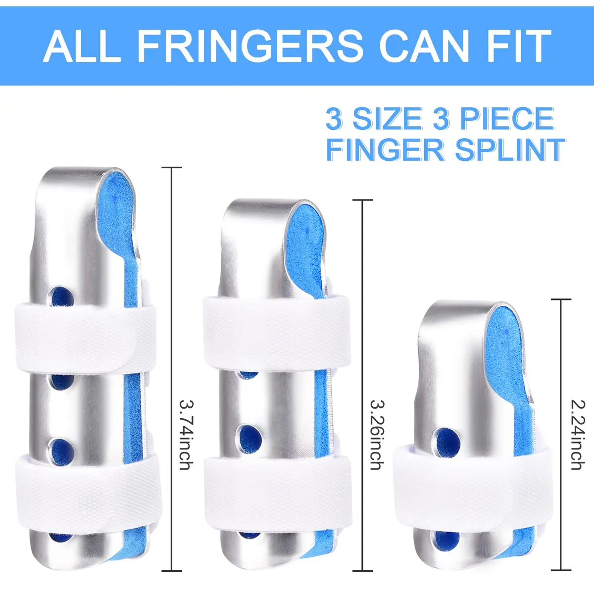 Sopito Finger Splint 3-Size Set for Middle, Pinky & Thumb | Lightweight Orthopedic Support - view 6