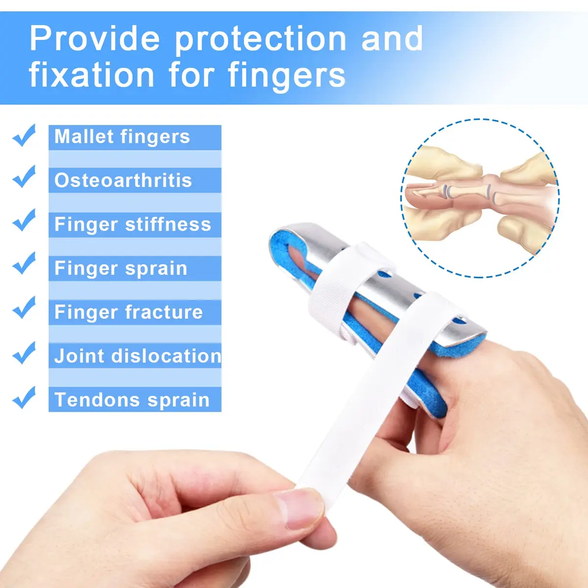 Sopito Finger Splint 3-Size Set for Middle, Pinky & Thumb | Lightweight Orthopedic Support - view 2