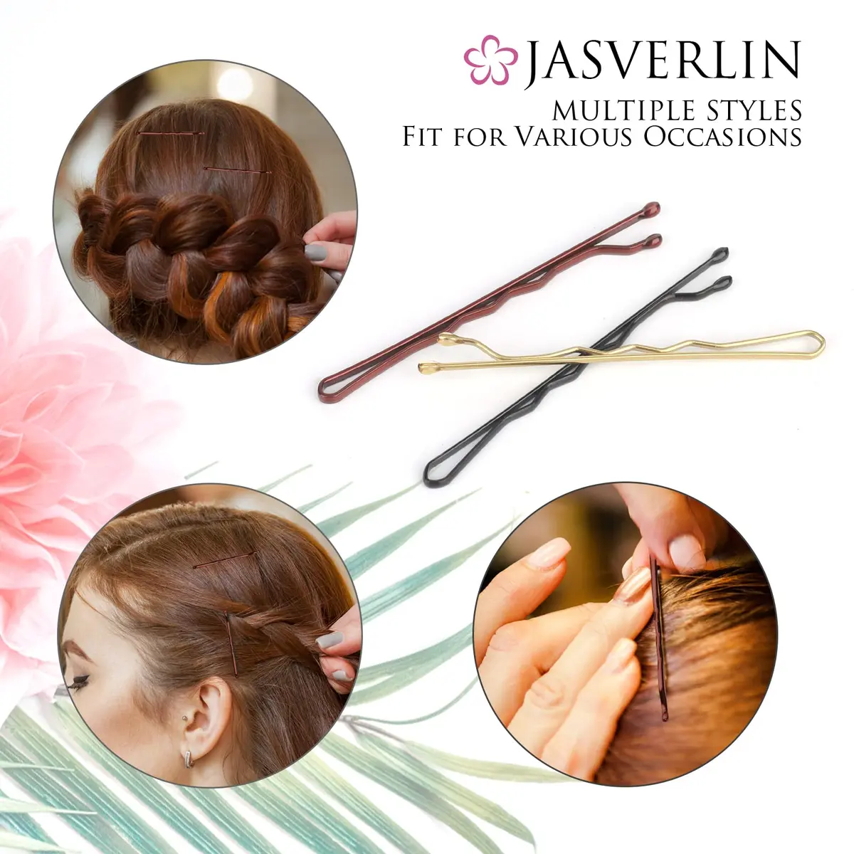 JASVERLIN Large Brown Bobby Pins 6 cm (2.4 inches) 100 Pcs | Firm Hold Hair Pins for All Hair Types - view 5