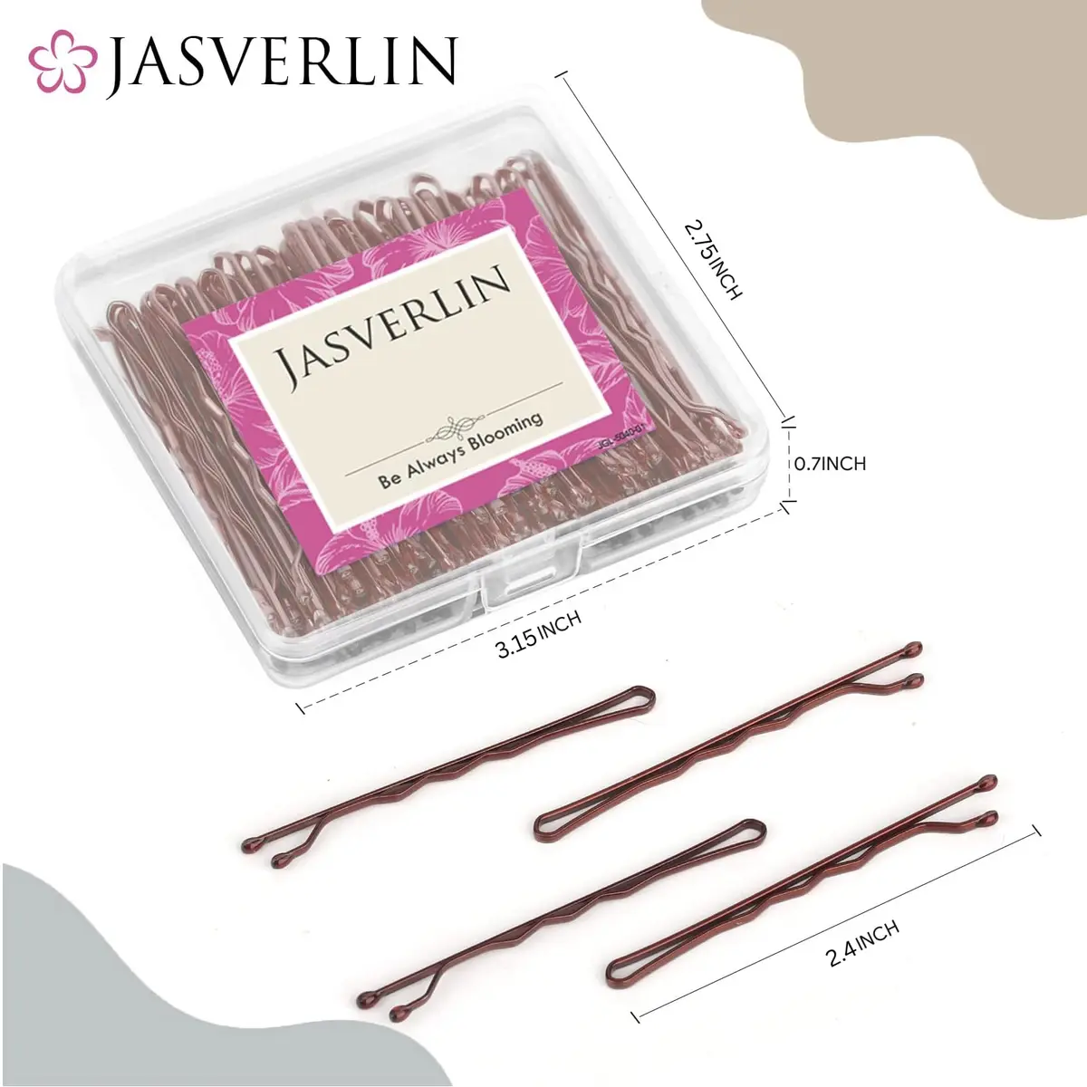 JASVERLIN Large Brown Bobby Pins 6 cm (2.4 inches) 100 Pcs | Firm Hold Hair Pins for All Hair Types - view 2