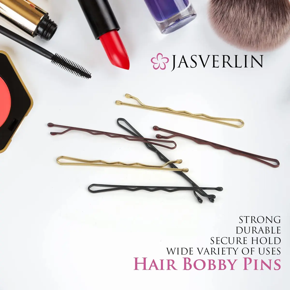 JASVERLIN Large Brown Bobby Pins 6 cm (2.4 inches) 100 Pcs | Firm Hold Hair Pins for All Hair Types - view 3
