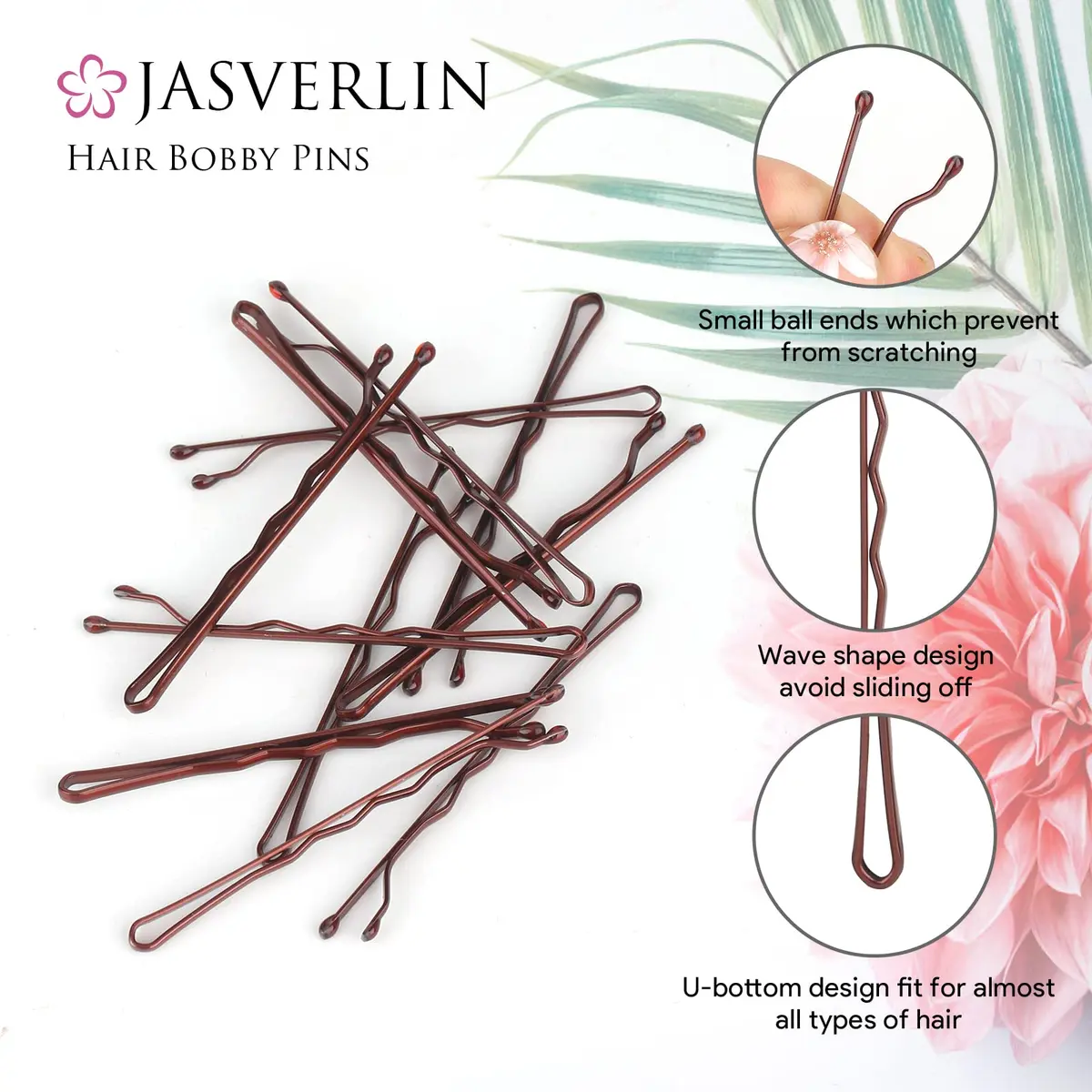 JASVERLIN Large Brown Bobby Pins 6 cm (2.4 inches) 100 Pcs | Firm Hold Hair Pins for All Hair Types - view 4