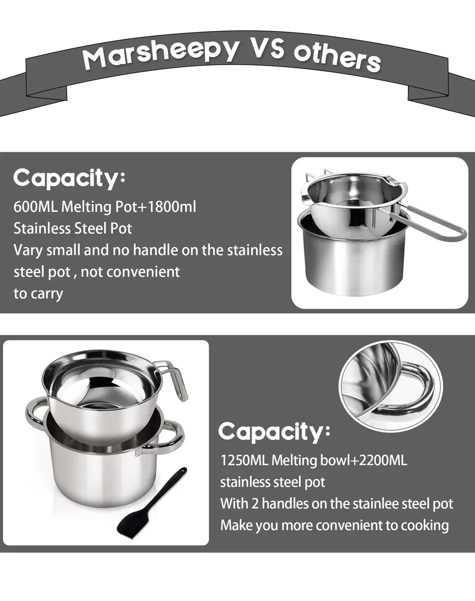 Marsheepy 1.1QT Double Boiler Melting Pot with 2QT 304 Stainless Steel Pot | Kitchen & Dining - view 7