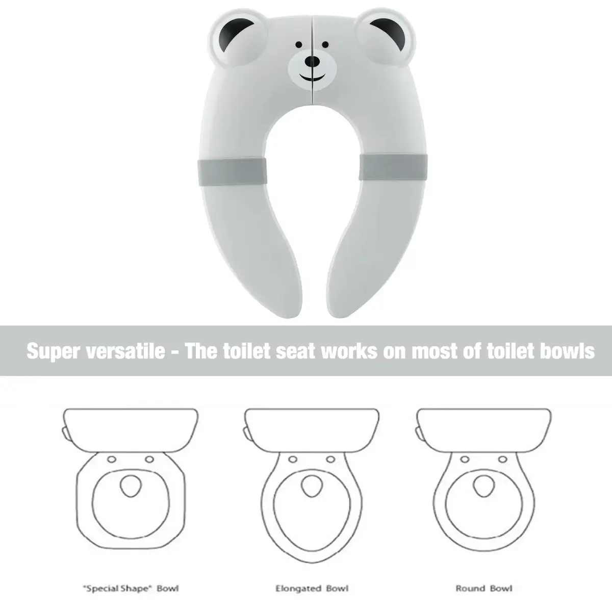 PandaEar Folding Froggy Travel Toilet Seat | Silicone Toddler Potty Seat with Non-Slip Pads (Grey Bear) - view 2
