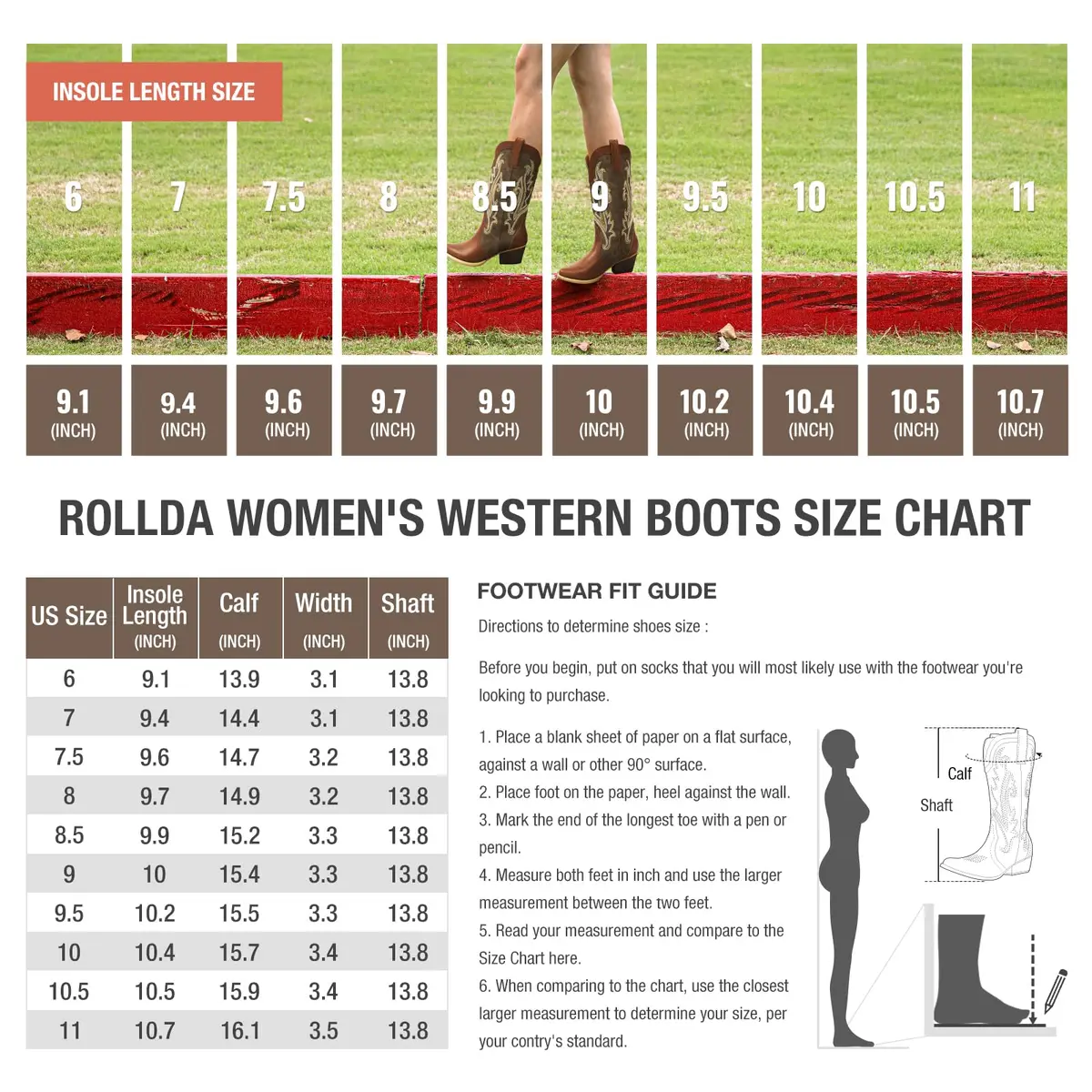 HISEA Rollda Women's Western Cowgirl Boots Mid Calf with 2" Block Heel, Mosaic Brown (US 8 / 25.4 cm) - view 6