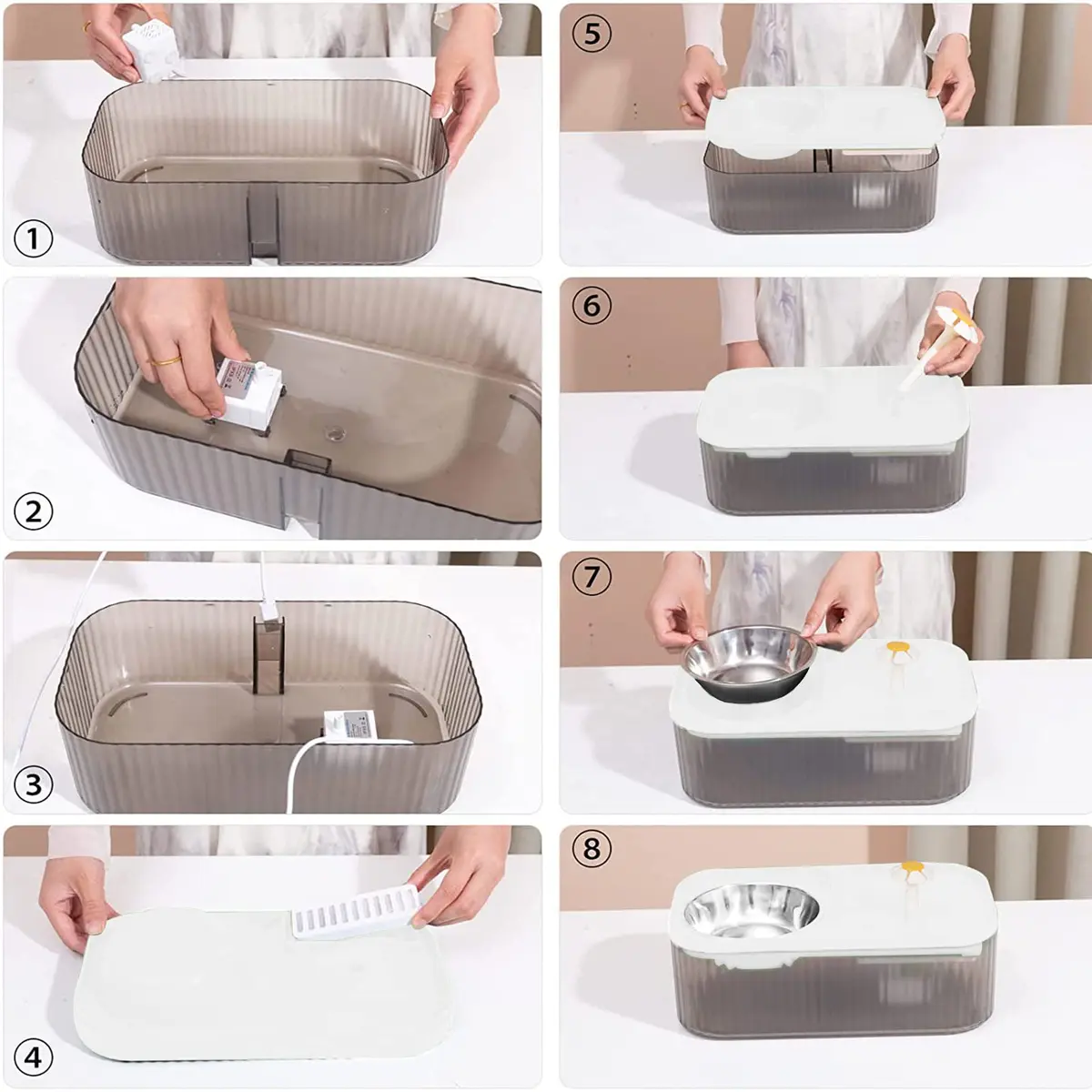 Suertree Cat Water Fountain Food Bowl Stainless Steel | 3L Capacity, Quiet Pump, BPA-Free - view 5