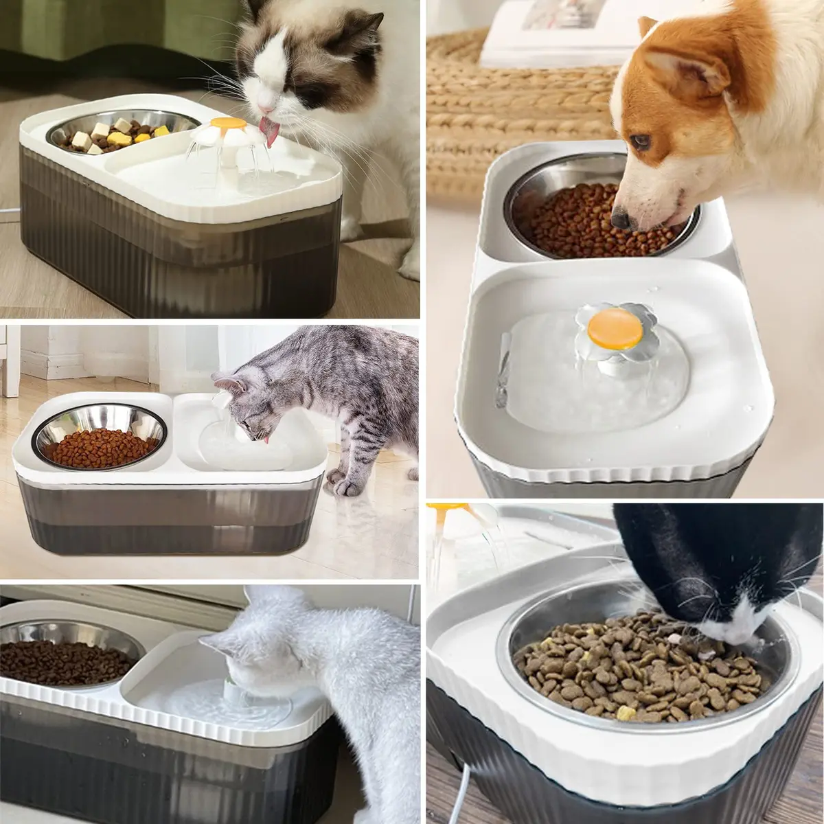 Suertree Cat Water Fountain Food Bowl Stainless Steel | 3L Capacity, Quiet Pump, BPA-Free - view 4
