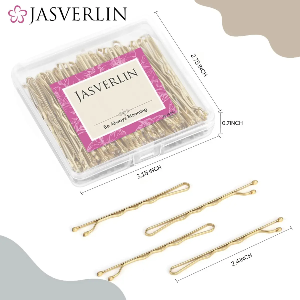 JASVERLIN Gold Bobby Pins 2.4 inch (6cm) 100 Pcs | Strong Grip Hair Pins for Styling - view 2