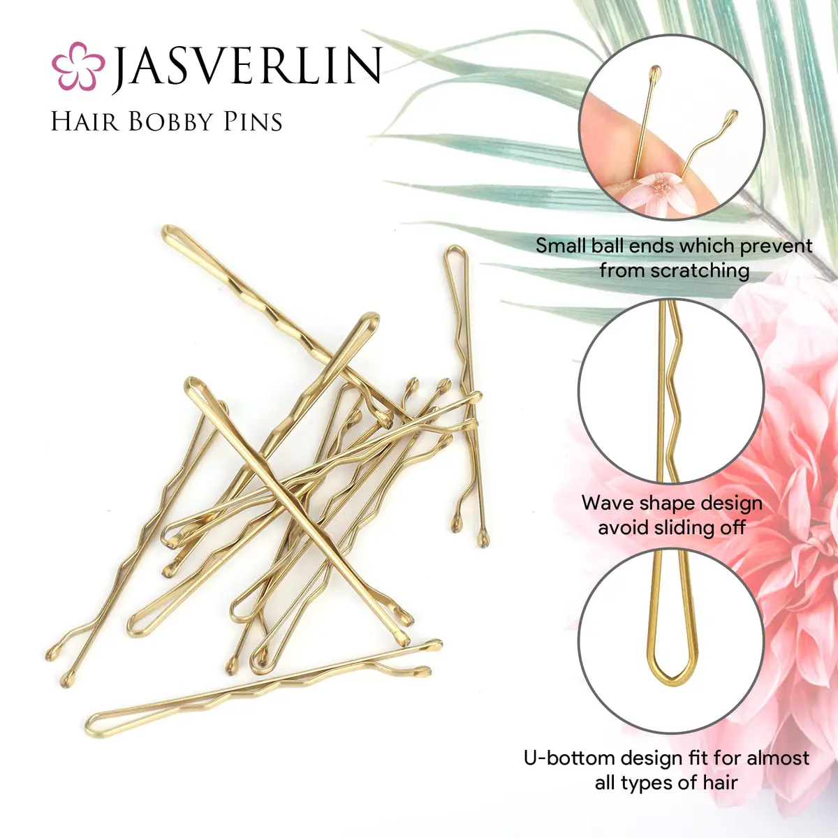 JASVERLIN Gold Bobby Pins 2.4 inch (6cm) 100 Pcs | Strong Grip Hair Pins for Styling - view 4