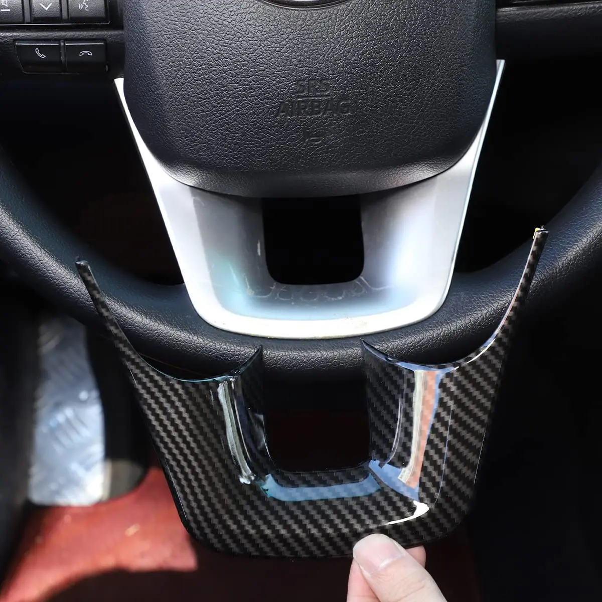 CHEAYAR Carbon Fiber Pattern Steering Wheel Trim Cover for Toyota Fortuner 2016-2022 | Interior Protection Frame - view 7