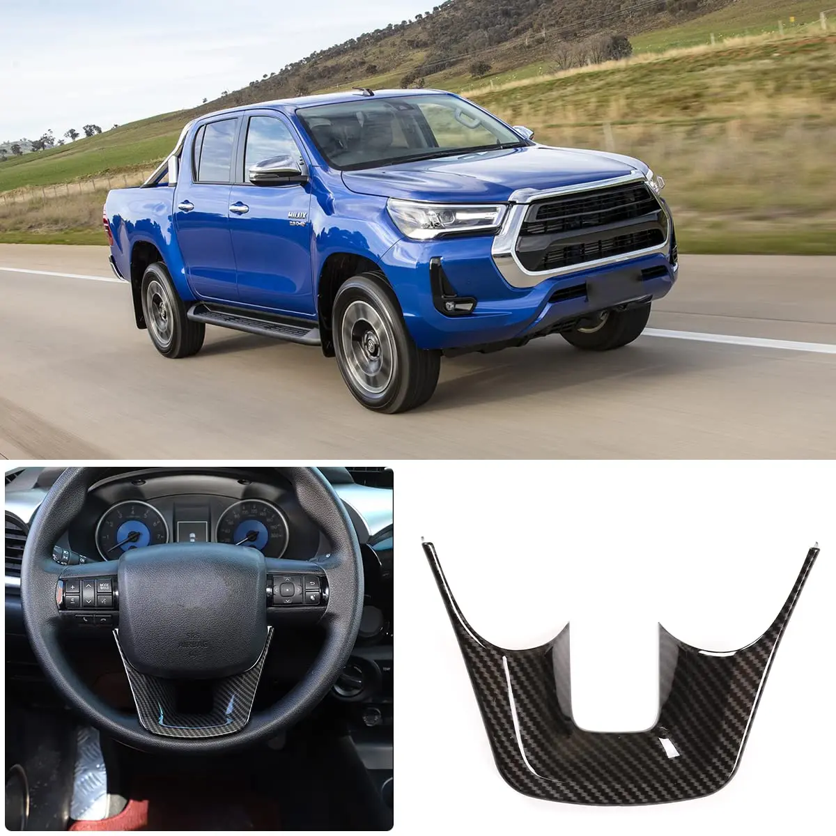 CHEAYAR Carbon Fiber Pattern Steering Wheel Trim Cover for Toyota Fortuner 2016-2022 | Interior Protection Frame - view 3