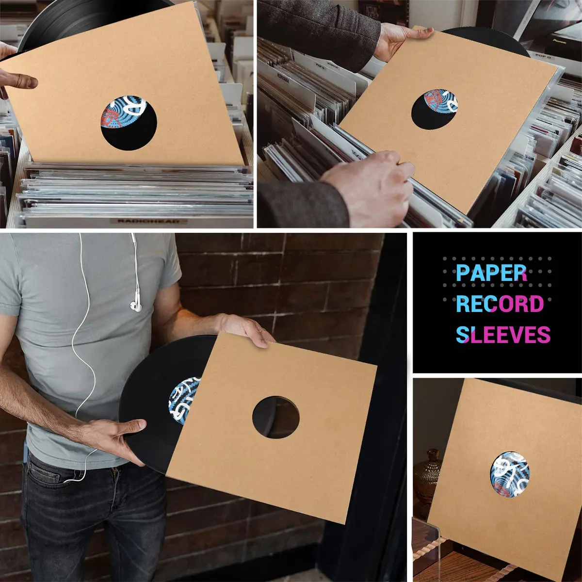Facmogu 10PCS 12in Vinyl Record Sleeves | Thick 350gsm Kraft Cardboard LP Covers for 12-inch Vinyl - view 5