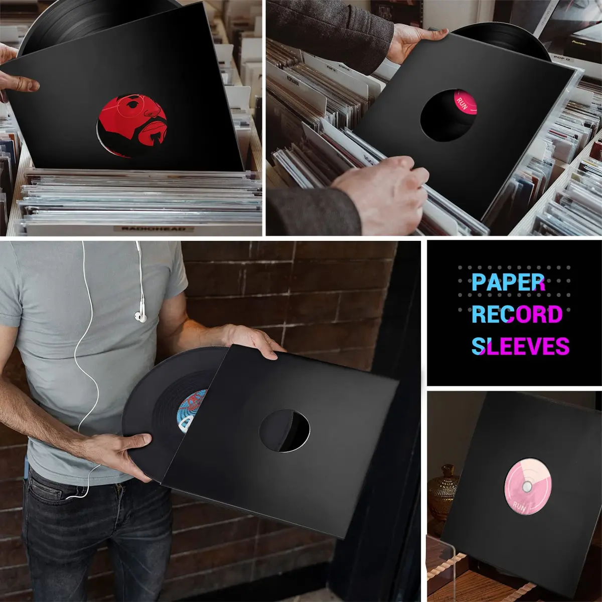 Facmogu 10PCS 12-inch Vinyl Record Sleeves 30.48cm (12 Inch) | Heavy Duty 350gsm Cardboard Jacket for Single LP - view 5