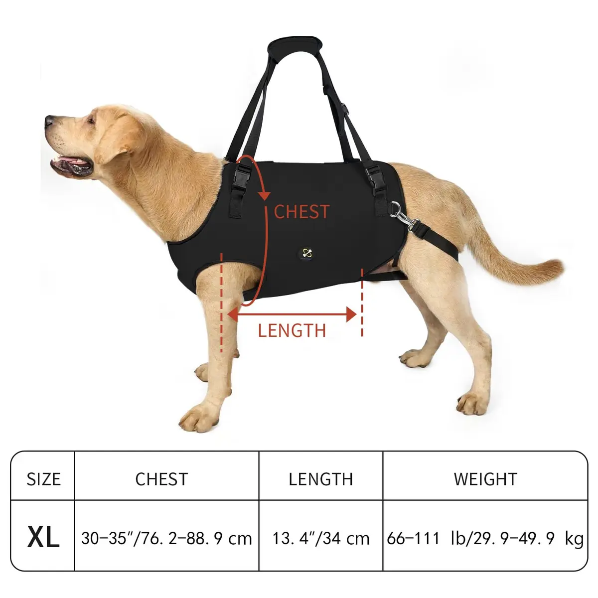 Coodeo Dog Lift Harness XL Black | Adjustable Padded Support Sling for Old, Disabled, Injured Dogs - view 5