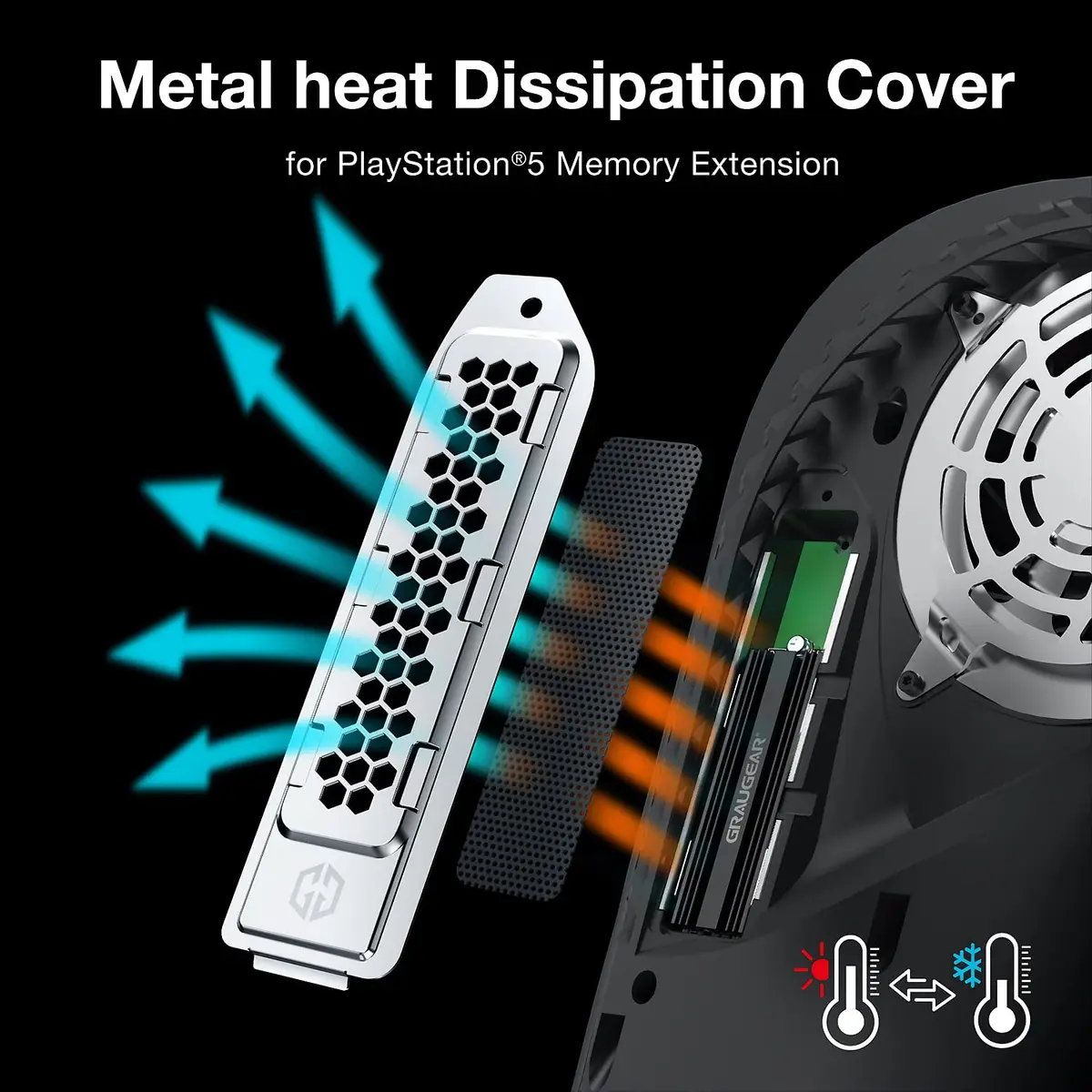 GRAUGEAR Metal Heat Dissipation Cover for PS5 M.2 SSD Expansion Slot | Cooling and Dust Proof (Silver) - view 3