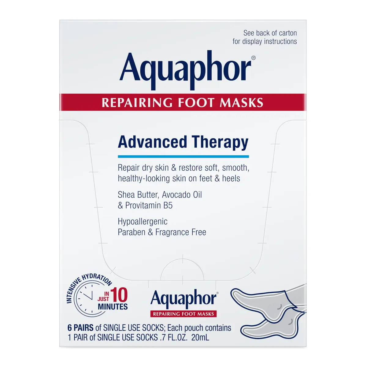Aquaphor Advanced Therapy Repairing Foot Masks, 6 Masks x 0.7 Fl Oz | Hydrating, Fragrance-Free for Dry Feet - main product image