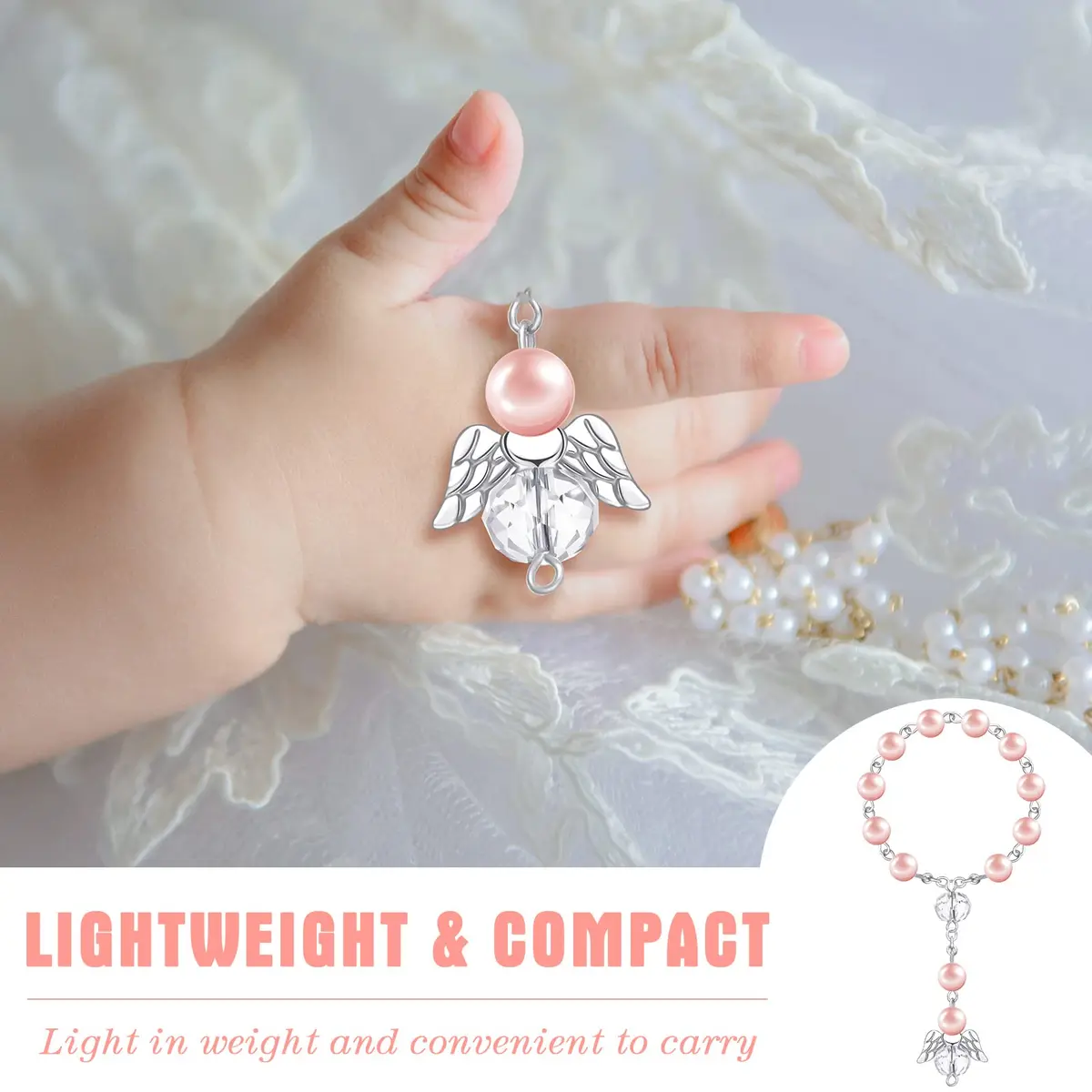 MTLEE Pink Baptism Rosary Set for Guests, First Communion Favors, 100 Pcs | Catholic Holy Communion Party Decor - view 5