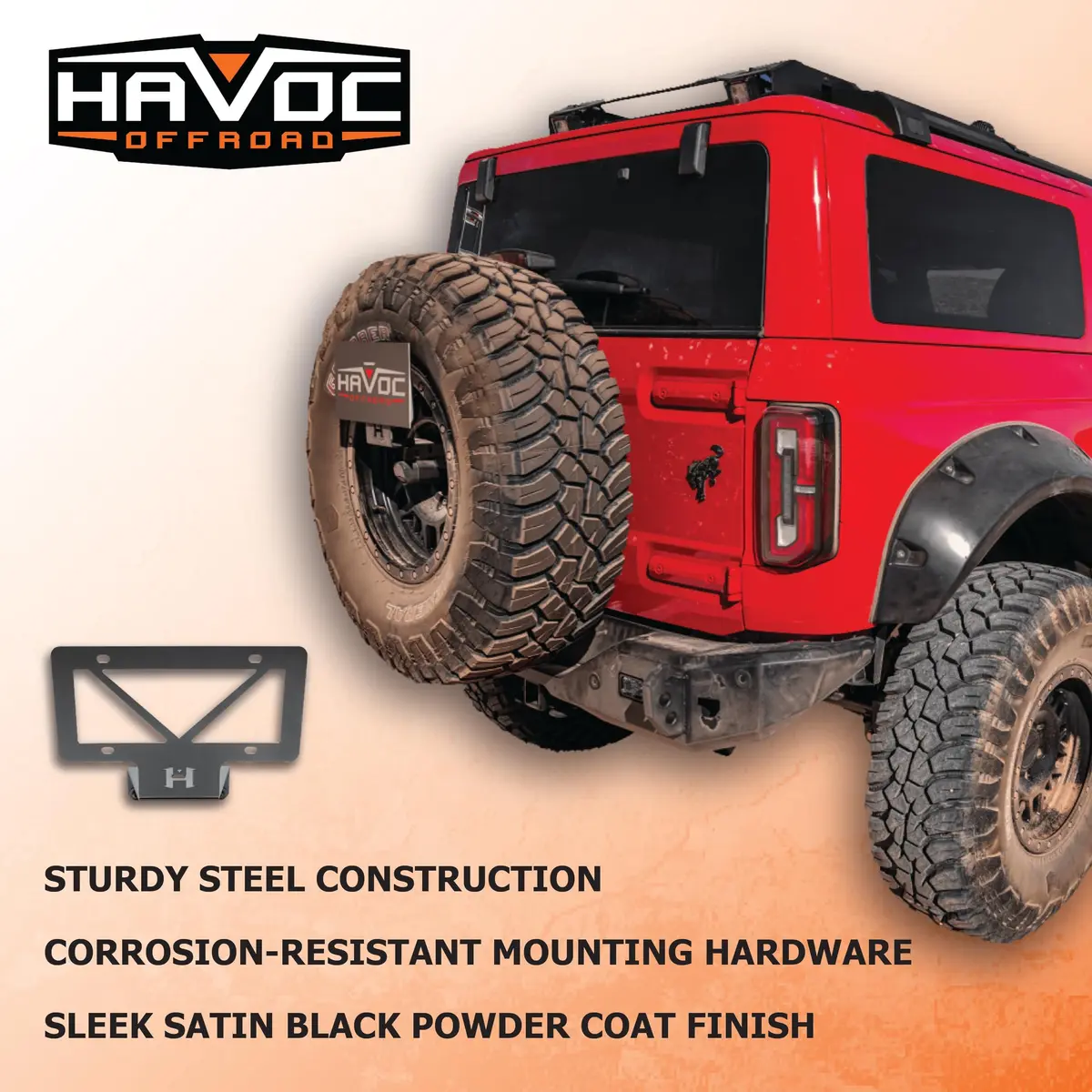 HAVOC OFFROAD License Plate Relocation for Ford Bronco | Adjustable Steel Black | HFB-05-001 | 2021-2025 - view 6