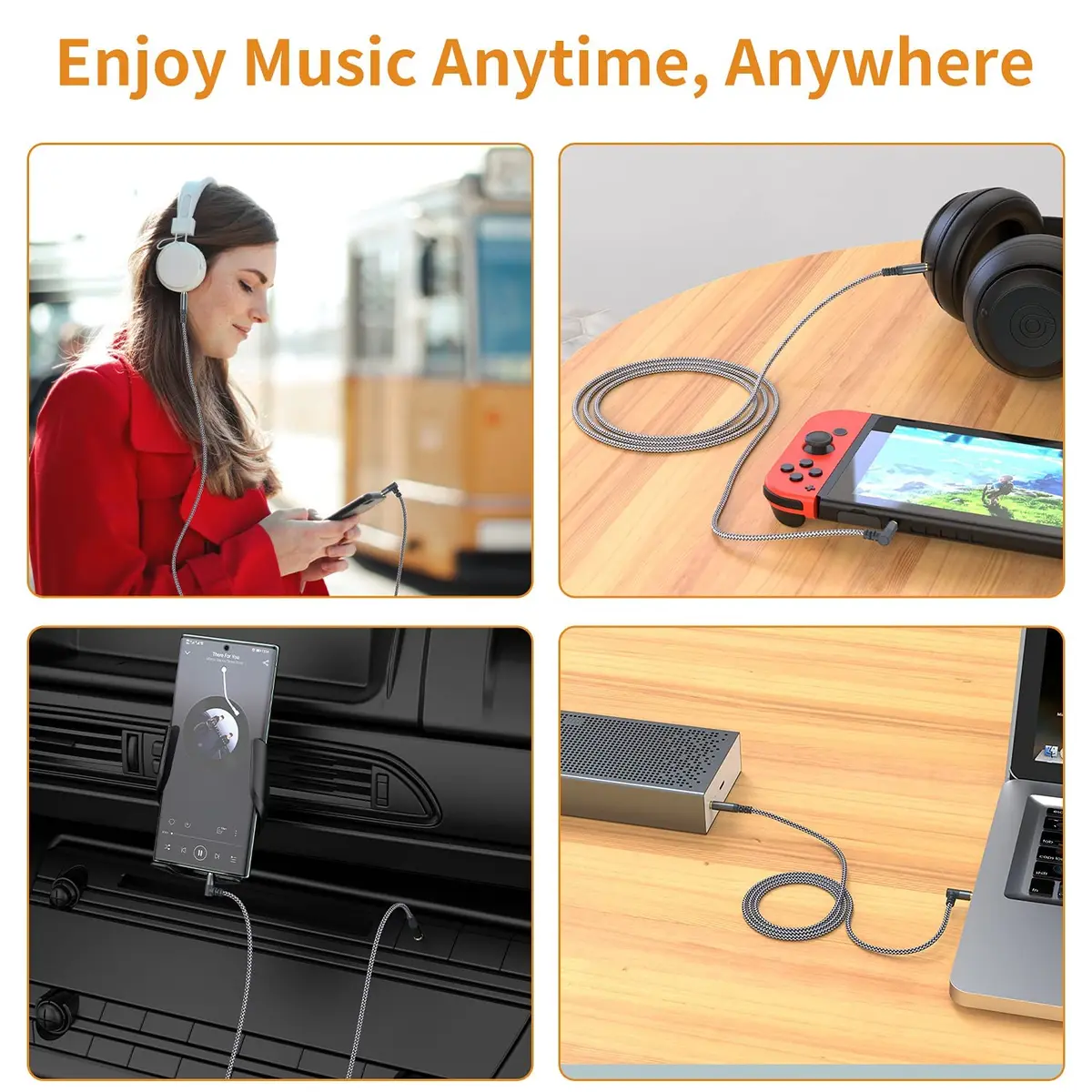 MCSPER 2 Pack 10ft (3.05m) 90 Degree Right Angle Aux Cable | Braided 3.5mm Stereo Audio Cord for Car, Speakers, Smartphones - view 7