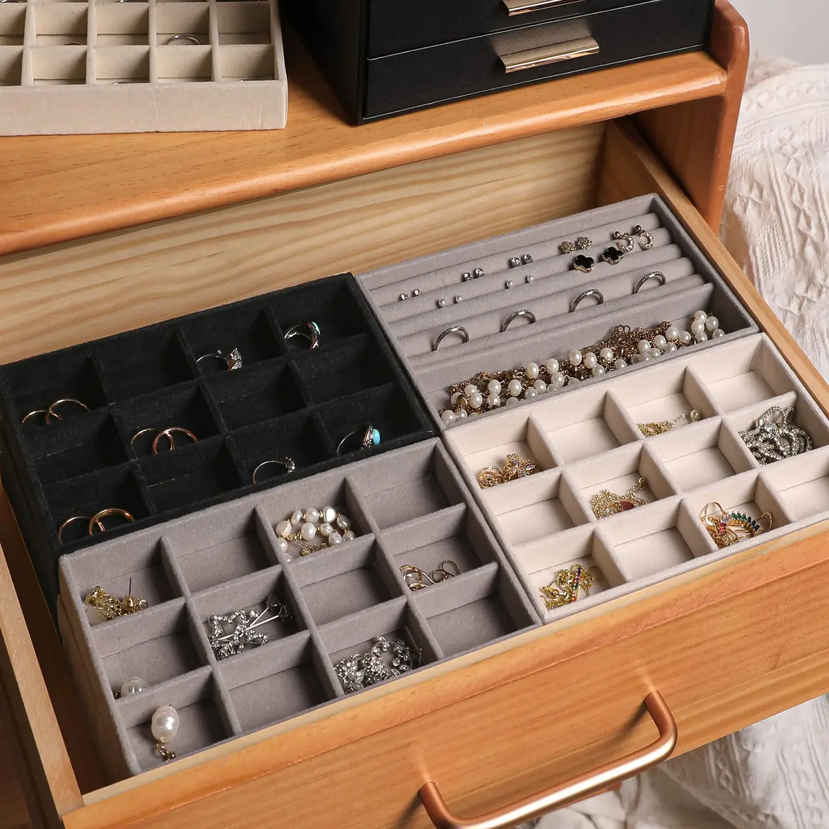 Frebeauty Jewelry Trays for Drawer | Set of 9 Velvet Organizer & Storage - view 8