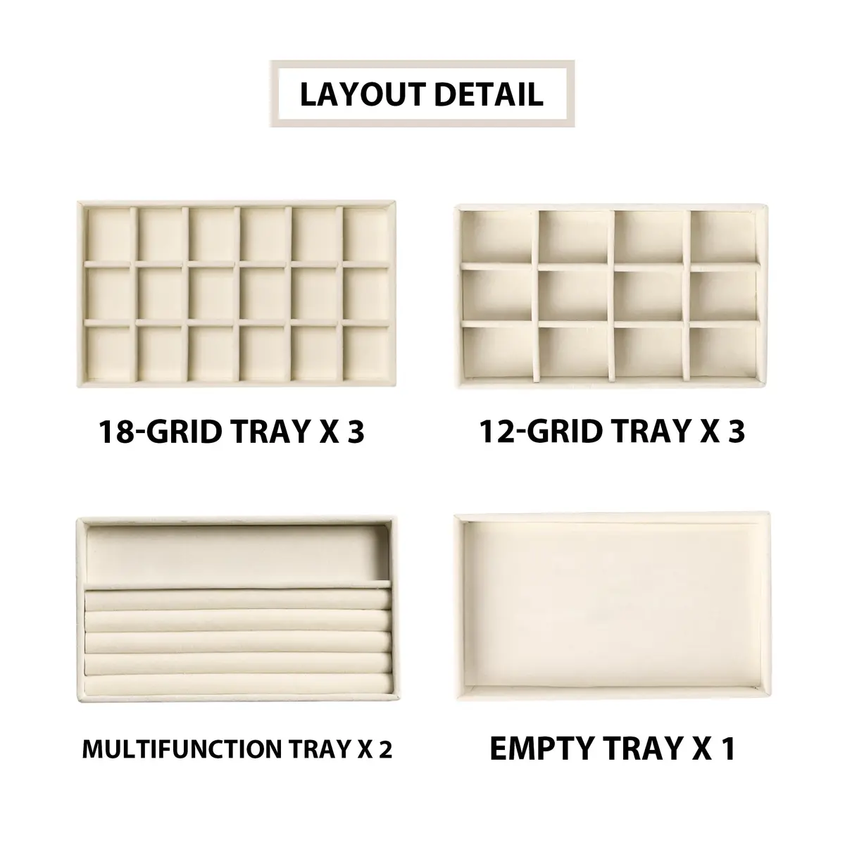 Frebeauty Jewelry Trays for Drawer | Set of 9 Velvet Organizer & Storage - view 4