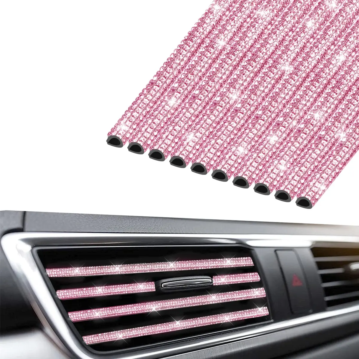 INSAUTO Bling Car Air Vent Outlet Trim Strip 10pcs Pink | Sparkle Up Your Car Interior - main product image