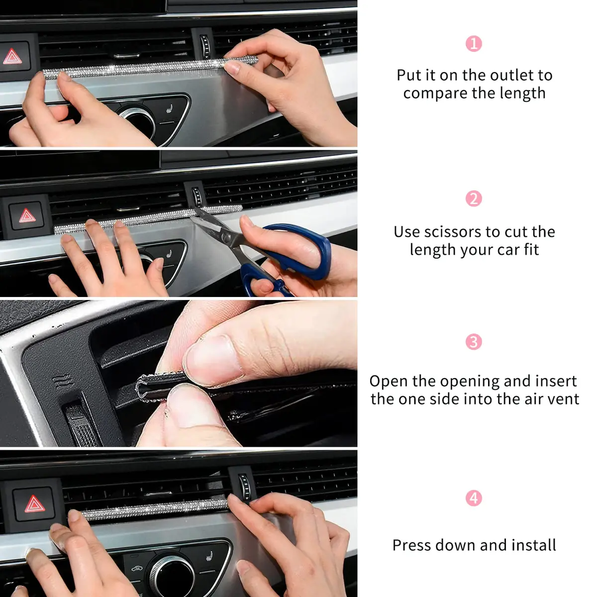 INSAUTO Bling Car Air Vent Outlet Trim Strip 10pcs Pink | Sparkle Up Your Car Interior - view 5