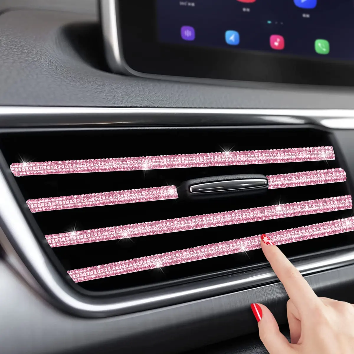 INSAUTO Bling Car Air Vent Outlet Trim Strip 10pcs Pink | Sparkle Up Your Car Interior - view 2