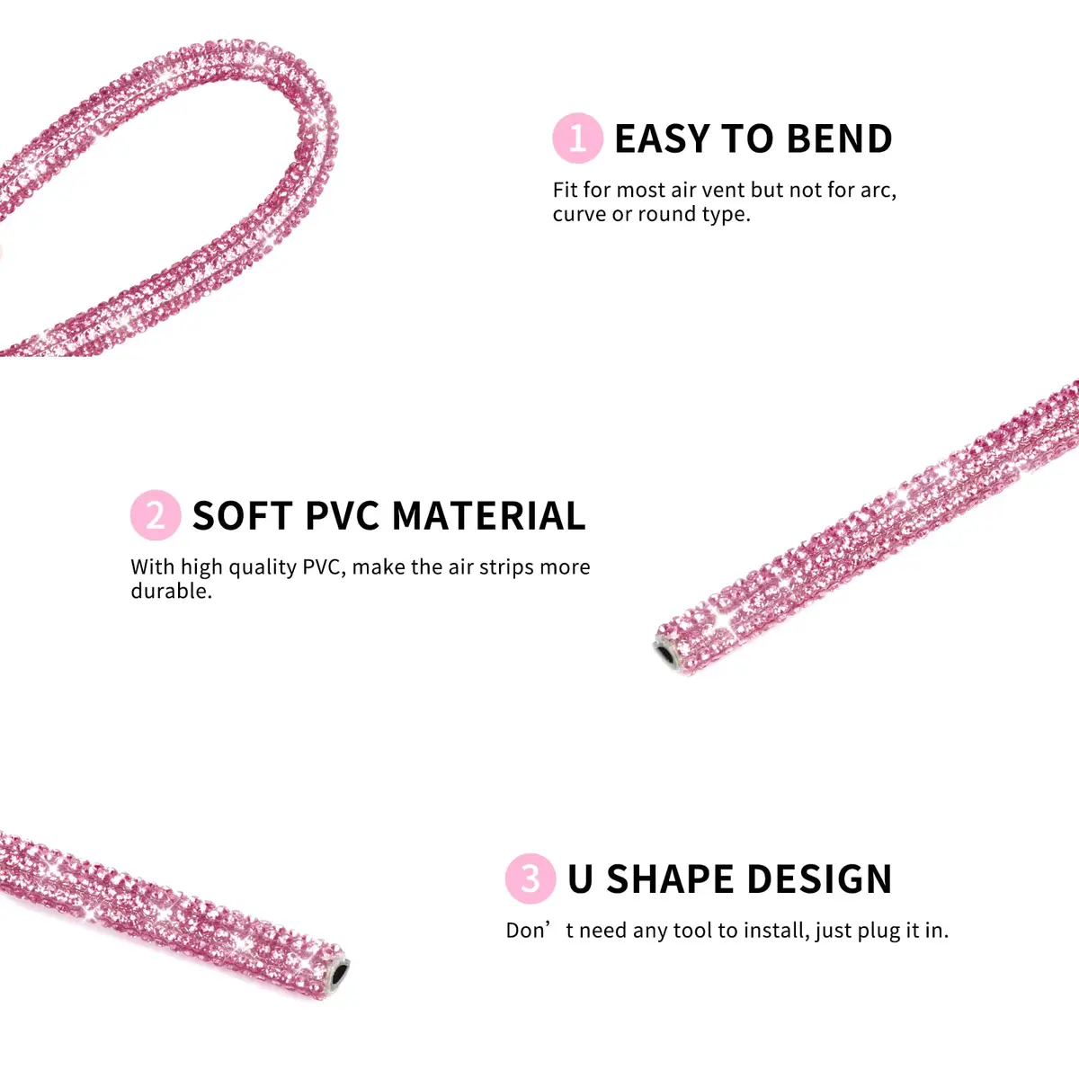 INSAUTO Bling Car Air Vent Outlet Trim Strip 10pcs Pink | Sparkle Up Your Car Interior - view 3