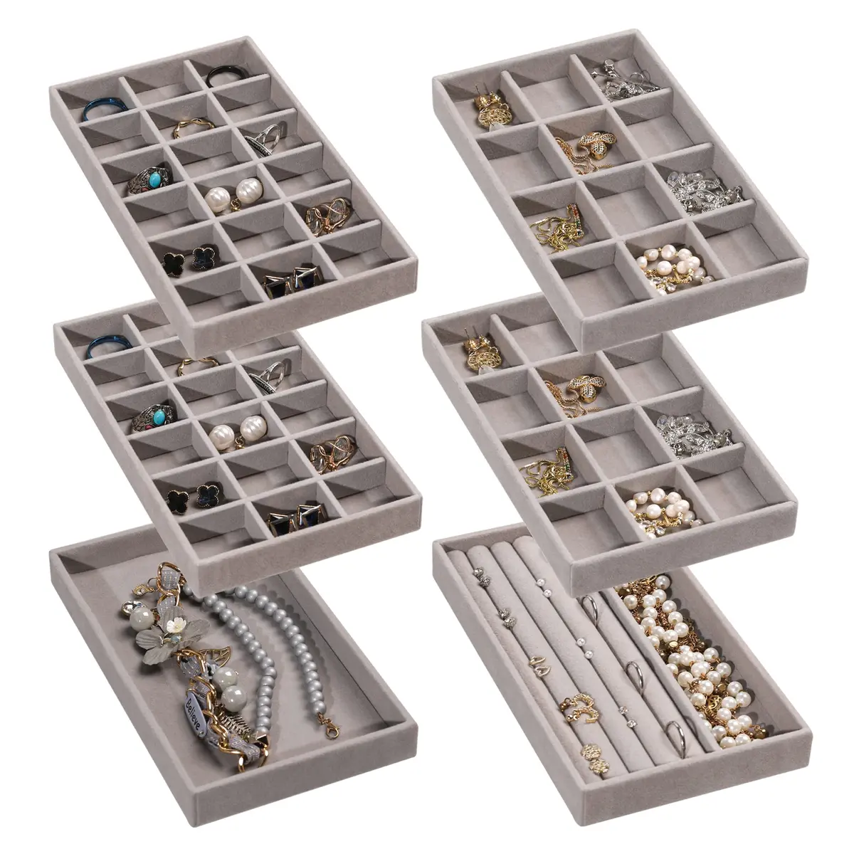 Frebeauty Jewelry Trays for Drawer | Set of 6 Velvet Organizer & Storage - main product image