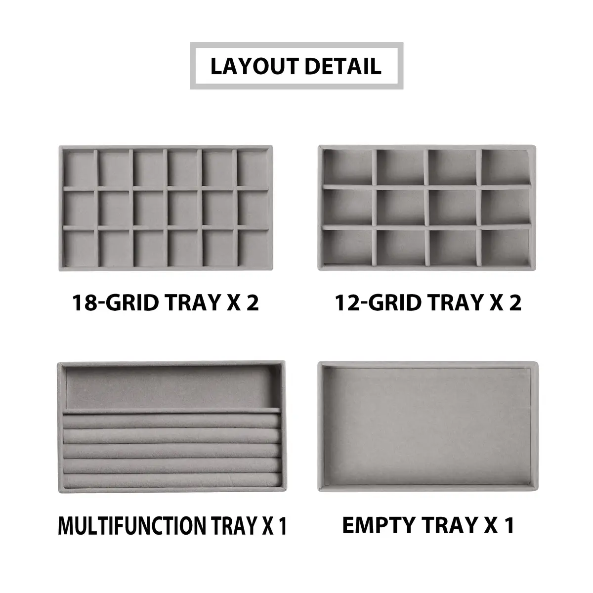 Frebeauty Jewelry Trays for Drawer | Set of 6 Velvet Organizer & Storage - view 4